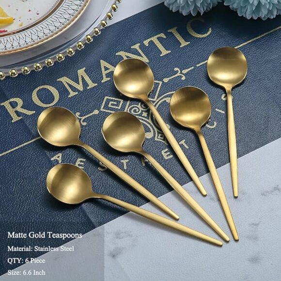 Matt Gold 6 Piece Teaspoons, 6.6'' Silverware - Picture 2 of 2